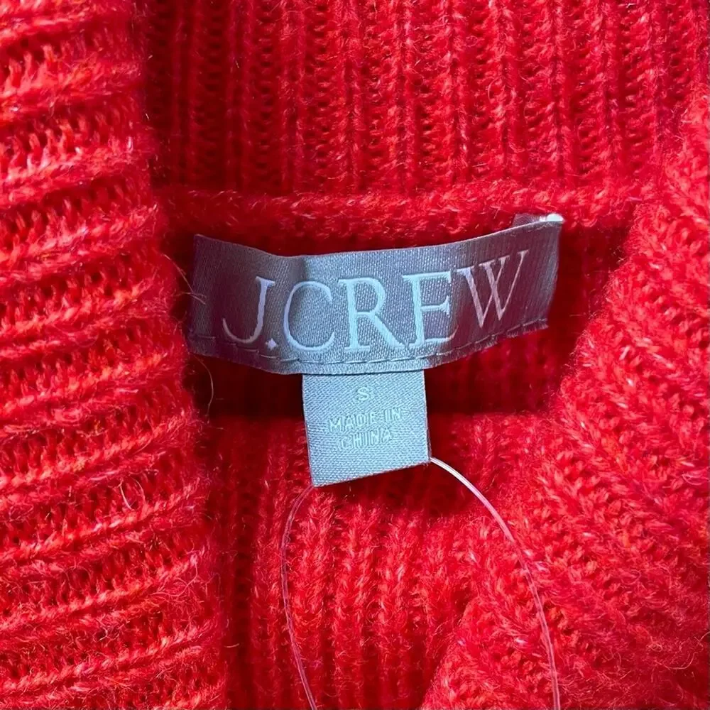 J. Crew Cropped Puff-Sleeve Turtleneck Sweater Persimmon Poppy Womens Small $118